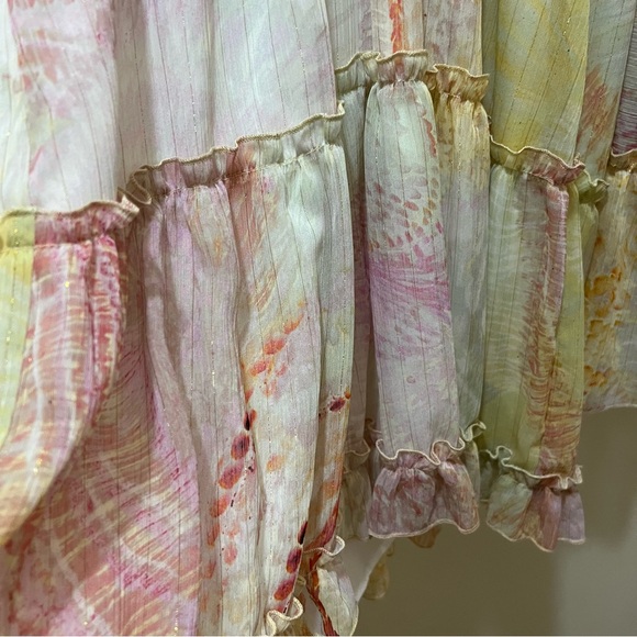 Lavender Brown mini dress V-neckline bell sleeves
tiered skirt pastel large NWT - Picture 7 of 10